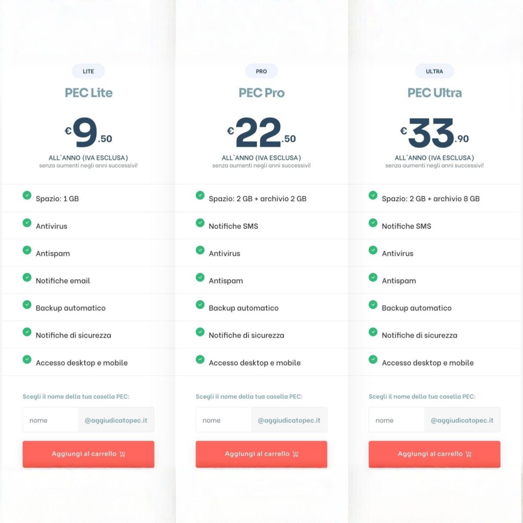 pec miglior prezzo online 