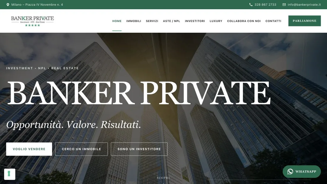 Banker Private: versione desktop del sito.