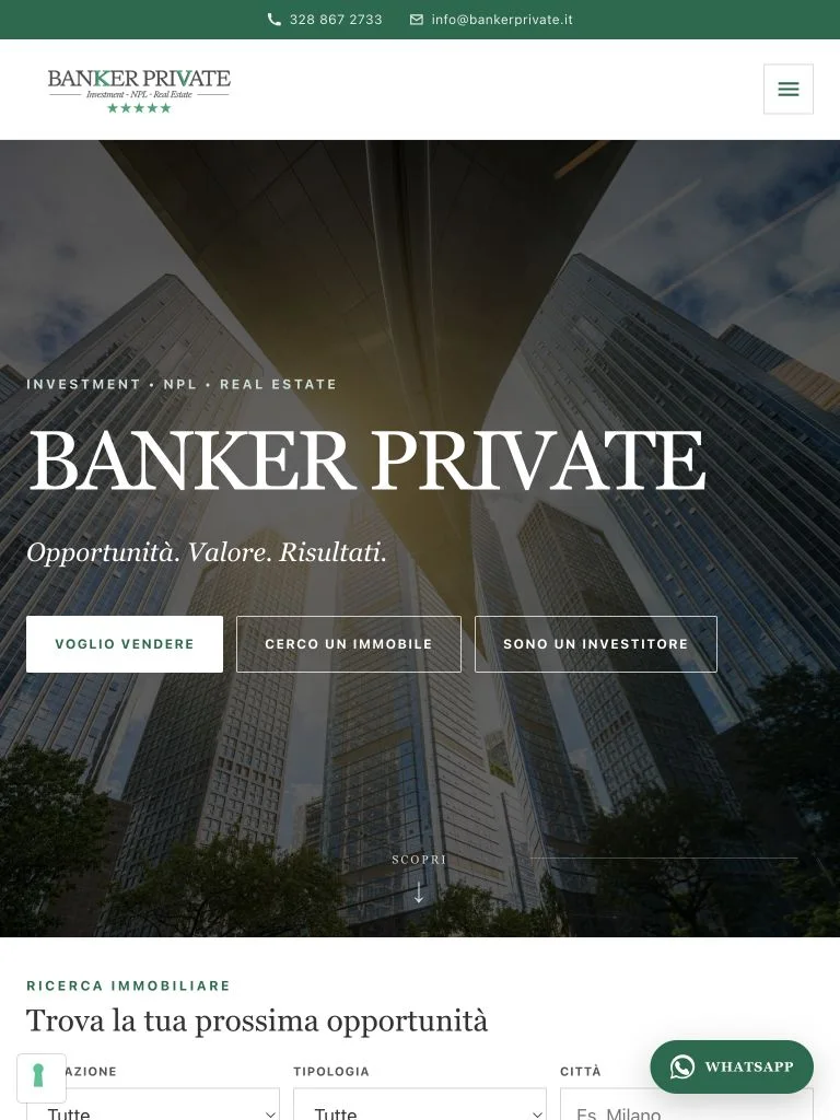 Banker Private: versione del sito per tablet.